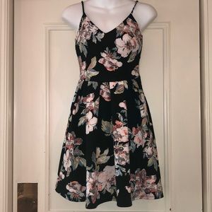 NEW Soprano black and peach floral a line dress S